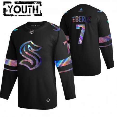 Barn Ishockey Seattle Kraken tröja Jordan Eberle 7 2021-22 Iriserande holografisk Svart Authentic